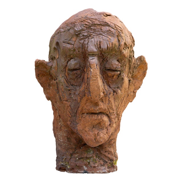 Ceramic Expressionist Head in White Stoneware with Bismuth Rakú Glaze, 2010s For Sale