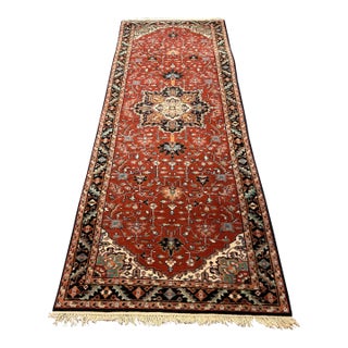 4ft 1in × 12ft 8in Hand Knotted Heriz Style Wool Runner Rug For Sale