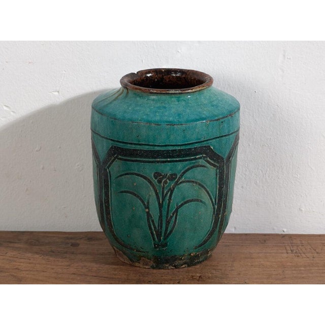 Antique Green Ceramic Vase For Sale - Image 4 of 7