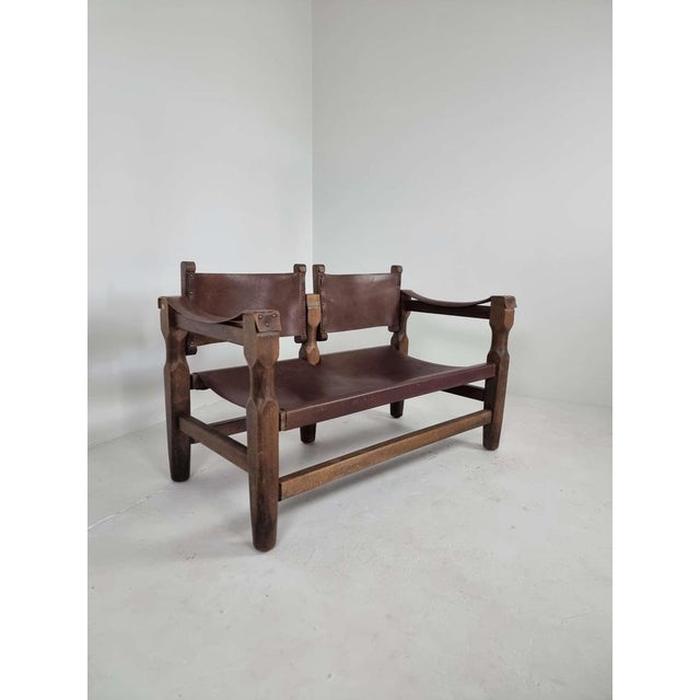 Spanish Brutalist Safari Bench in Brown Leather For Sale - Image 11 of 14