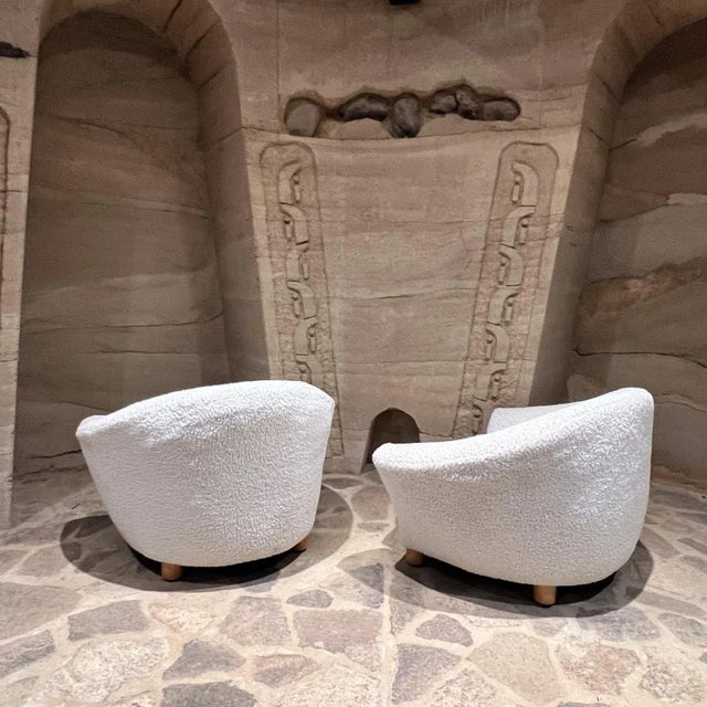 Mid-Century Modern Vintage French Ivory Lounge Chairs Inspired by Jean Royère For Sale - Image 3 of 12