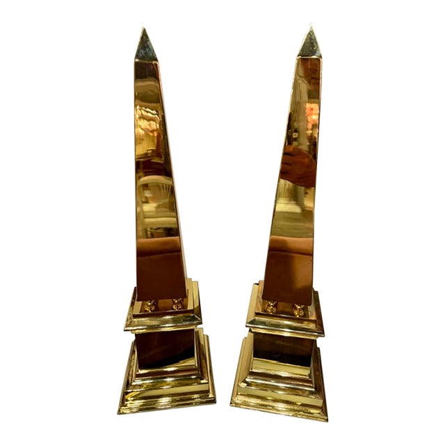 Pair of French Brass Obelisks For Sale