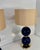 Murano Glass Lamps with Blue Spheres and Ivory Lampshades, Set of 2 For Sale - Image 4 of 9