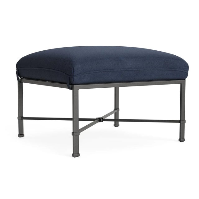 Brown Jordan Venetian Ottoman, Textured Pewter frame with Fusion Neptune fabric For Sale - Image 12 of 12