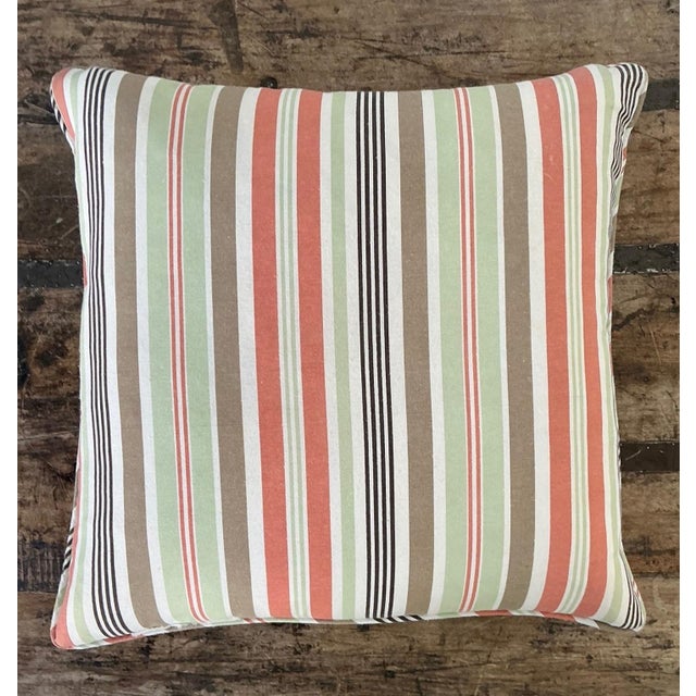 Contemporary Vintage Tilton Fenwick for Duralee Striped Cotton Throw Pillow For Sale - Image 3 of 14