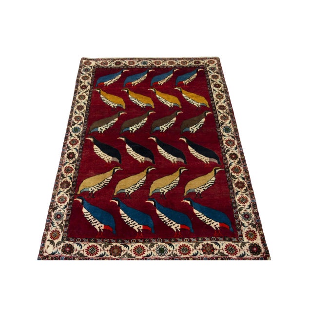 Hand-Knotted Gabbeh Nomad Rug with Bird Motif For Sale - Image 4 of 11