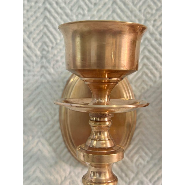Hollywood Regency Mid 20th Century Solid Brass Wall Candle Sconces - A Pair For Sale - Image 3 of 9