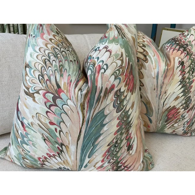 Mid-Century Modern Lee Jofa "Taplow" in Juniper/Petal Self Welt Lumbar Pillows, 12" x 20" - a Pair For Sale - Image 3 of 3