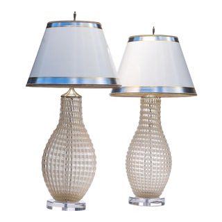 Vintage Qulited Gold Fleck Murano Lamps -A Similar Pair For Sale