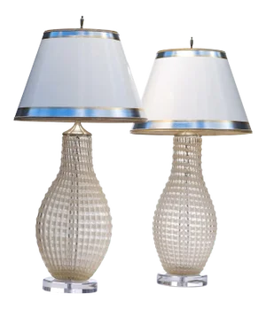 Vintage Qulited Gold Fleck Murano Lamps -A Similar Pair