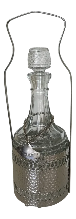 Vintage Pressed Glass Decanter in Silver Plated Caddie With Handle