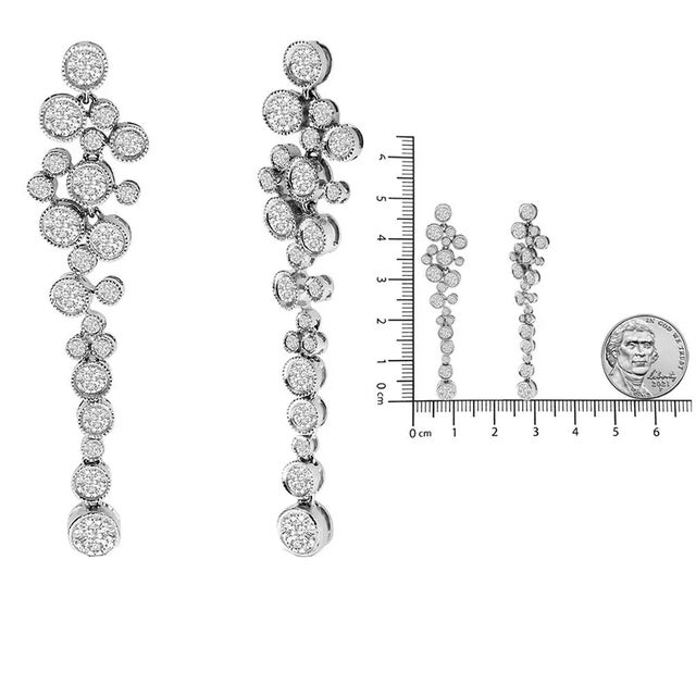 18K White Gold 3.15 Cttw Round Diamond Waterfall Drop Dangle Stud Earrings (H-I Color, VS1-VS2 Clari For Sale In New York - Image 6 of 6