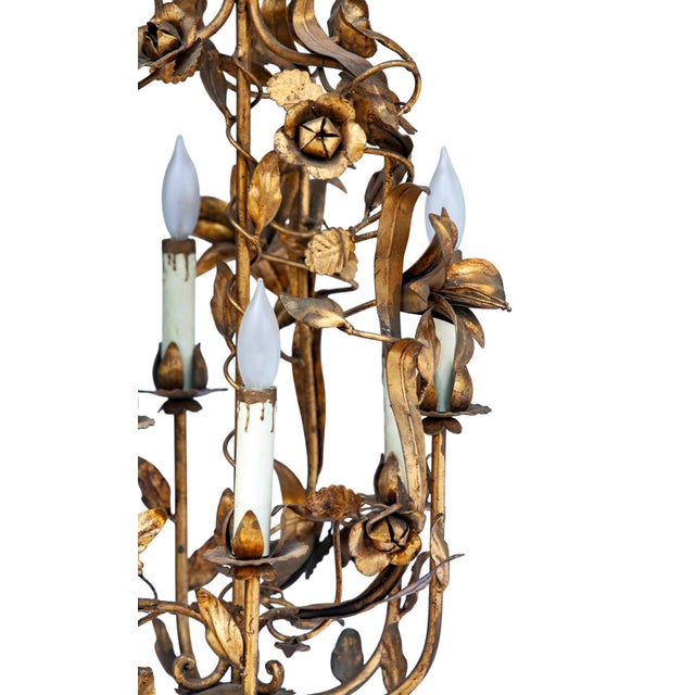 Gold Antique Italian Tole Gold Painted Chandelier For Sale - Image 8 of 12
