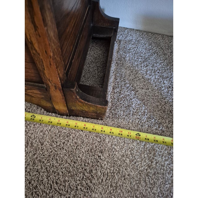 Vintage Carved Oak Monk's Bench For Sale - Image 10 of 10