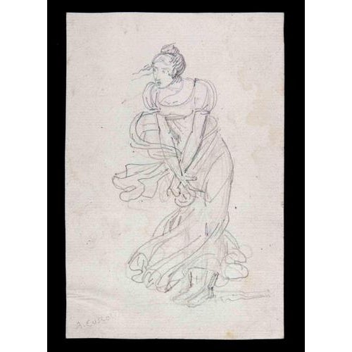 Young Lady is an Original Pencil Drawing realized by Aristodemo Costoli (1803-1871). The little artwork is in good...