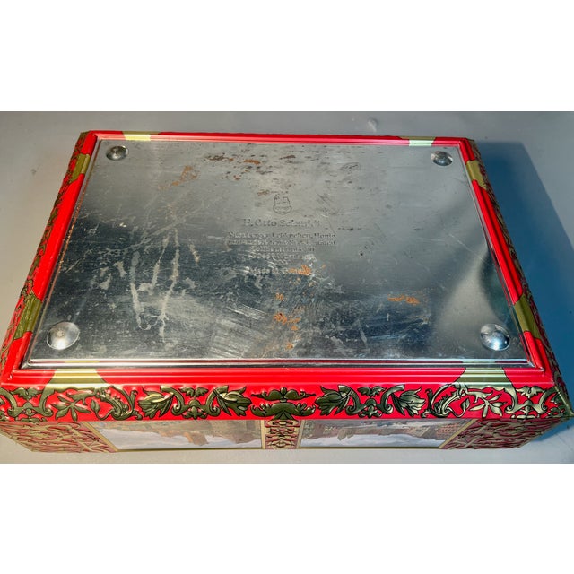 Metal Large Biscuit Tin Schmidt Lithographed Gingerbread Cookie Tin Year 2000 Historical Illustrations For Sale - Image 7 of 10
