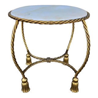 1960s Round Metal Bench With Tassel Motif in Gold For Sale