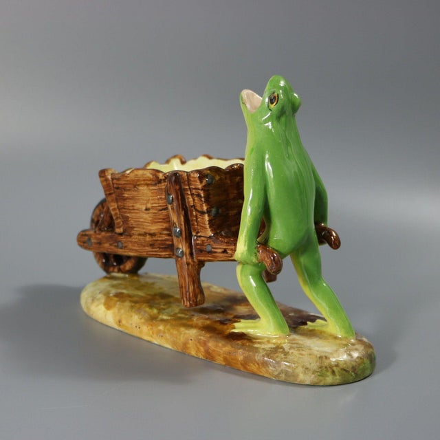 Jerome Massier Majolica Frog With Wheelbarrow For Sale - Image 6 of 14