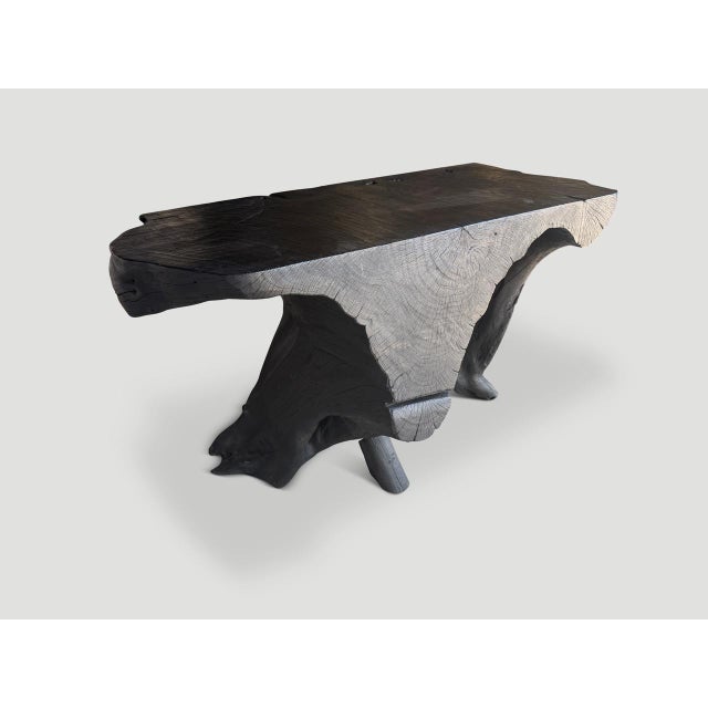 Andrianna Shamaris Mahogany Wood Sculptural Charred Console Table For Sale - Image 4 of 6