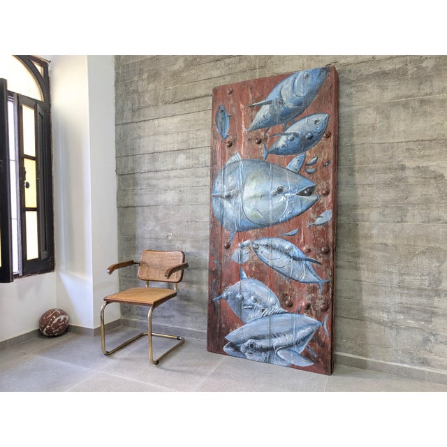 19th Century Spanish Farmhouse Gate with Marine Mural of Tuna For Sale - Image 12 of 18