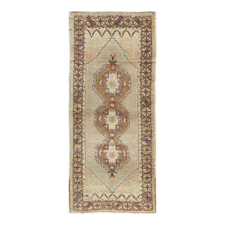 Vintage Turkish Oushak Rug With Soft Beige Field and Warm Brown Medallions For Sale