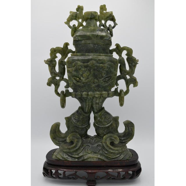 Large Green Serpentine Covered Vase, China For Sale - Image 13 of 13