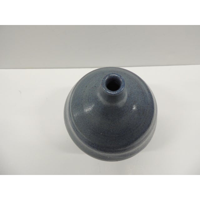 MCM Light Blue & Dark Blue Glazed Decorative Ceramic Vase/Vessel For Sale - Image 4 of 4