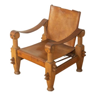 Vintage Brutalist Safari Armchair For Sale
