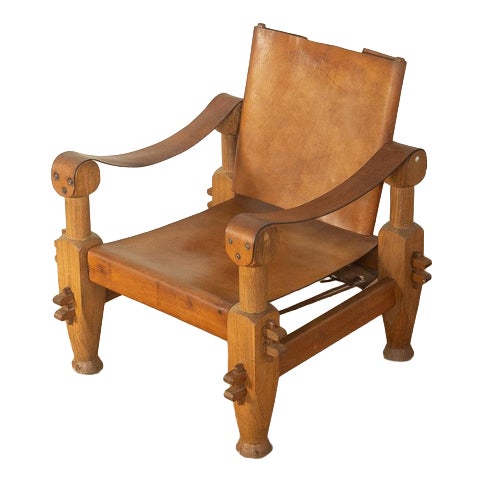 Vintage Brutalist Safari Armchair For Sale