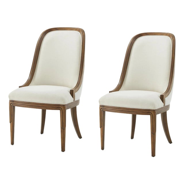 Walnut Art Deco Style Upholstered Dining Chairs- Set of 2 For Sale