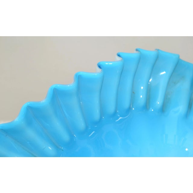 Sky Blue Turquoise Blue & White Cased Ruffled Murano Art Glass Bowl Italy Midcentury 1970 For Sale - Image 8 of 13