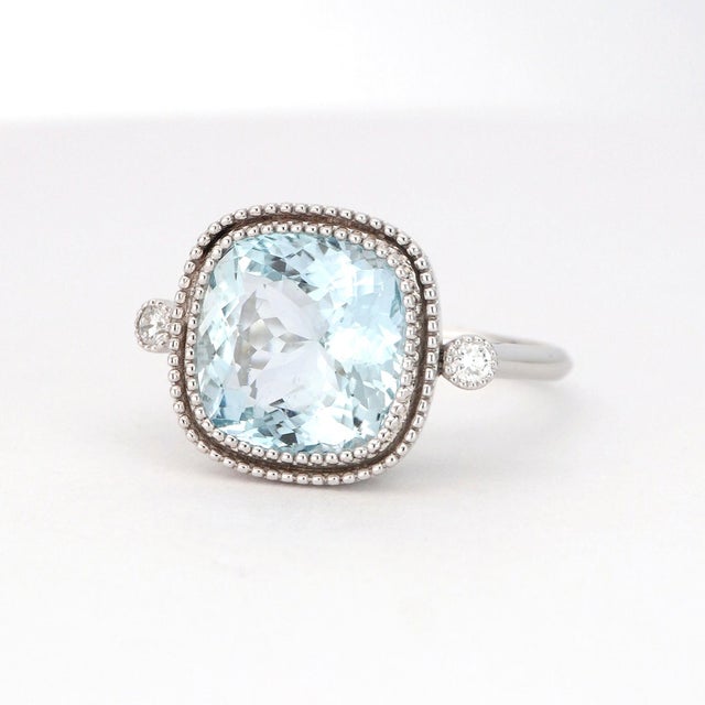 14k Gold Ring With 4.25ct Aquamarine & Diamonds Size 6.5 For Sale - Image 17 of 18