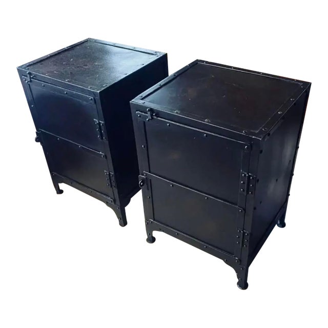 Pair of Vintage Cast Iron Nightstands Restoration Hardware For Sale