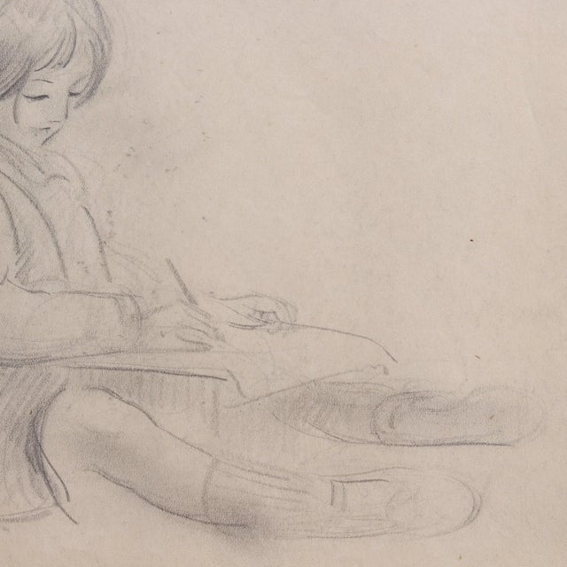 Paper Guillaume Dulac, Portrait of a Young Girl Writing, 1920s, Pencil on Art Paper For Sale - Image 7 of 12