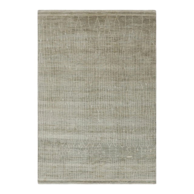 Rug & Kilim's Modern Abstract Rug in Luminous Sage and Ivory, Subtle Geometry For Sale