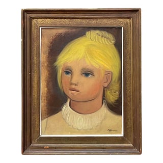 Vintage Boho Original Oil Portrait on Canvas For Sale