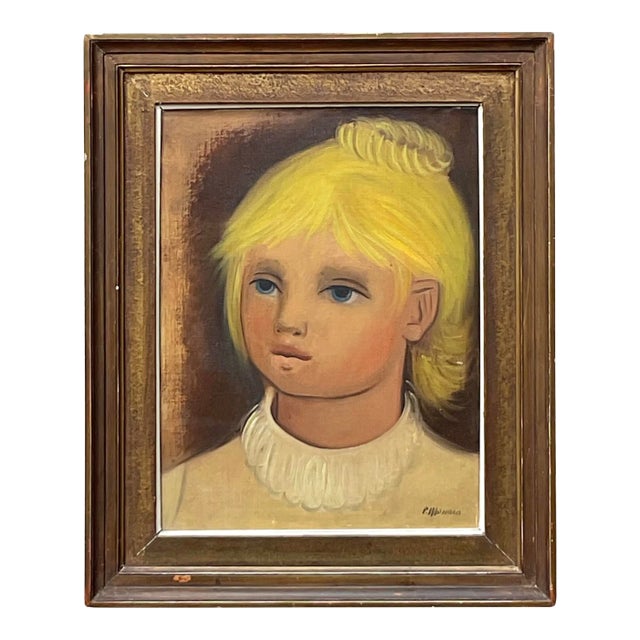 Vintage Boho Original Oil Portrait on Canvas For Sale
