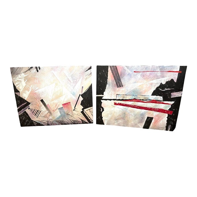 90's Large Rodolfo Carlos Signed Abstract Paintings - A Pair For Sale