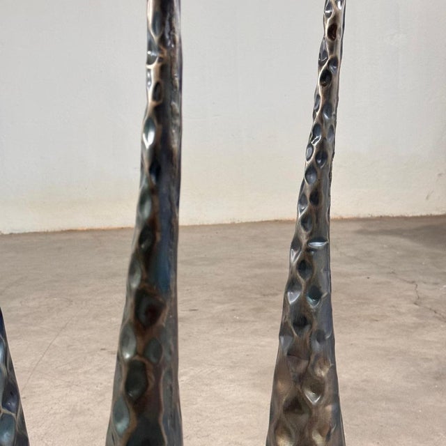 Sculptural Candleholders in Burnished Metal, Italy, 1980s, Set of 3 For Sale - Image 9 of 18