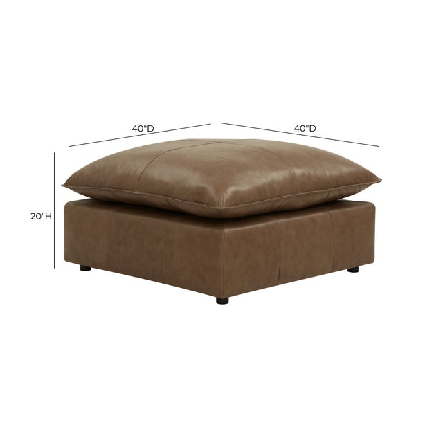 Boho Chic Cali Brown Performance Leather Ottoman For Sale - Image 3 of 3