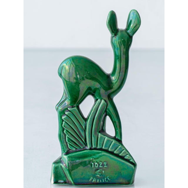 Antique French Art Deco faience figure of a deer (doe or fawn), attributed to the sculptor Charles Lemanceau and made at...