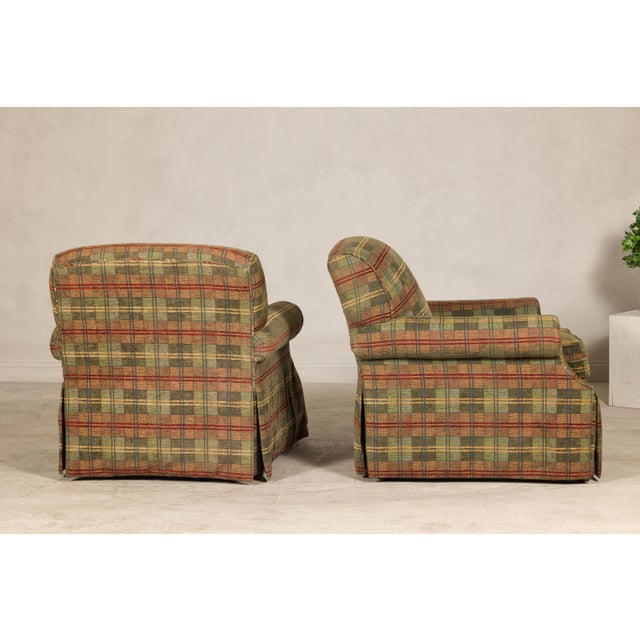 Pair of Kravet Plaid Upholstered Club Chairs with Skirted Base for Cozy Seating For Sale - Image 9 of 12