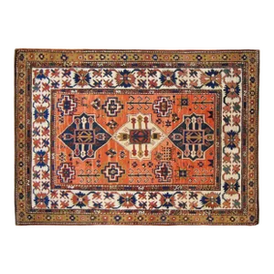 Antique Caucasian Kazak Oriental Rug in Room Size with Three Medallions