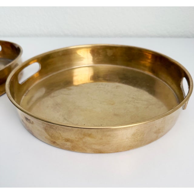 1970s Danish Modernist Style Brass Trays, Round - A Pair For Sale - Image 5 of 10