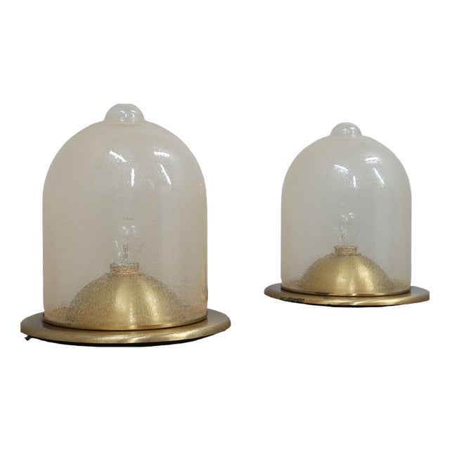 Dome Lamps in Pulegoso Glass and Gilded Brass from La Murrina, 1970s, Set of 2 For Sale
