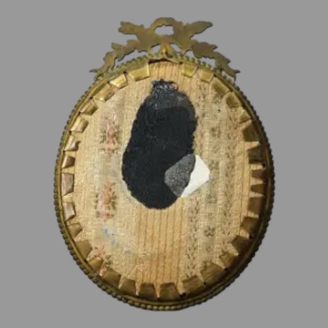 French Miniature Watercolor Portrait Painting in Gilt Bronze Frame by