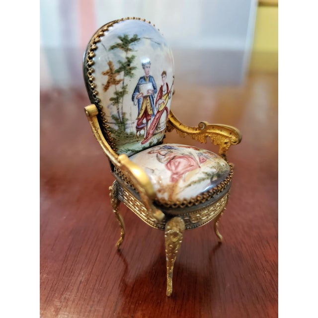 Art Nouveau Antique Enamel Miniature Chair Austrian For Sale - Image 3 of 7