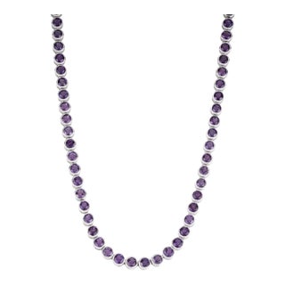 Timeless Bezel Set Amethyst Station Link Necklace for Gift For Sale