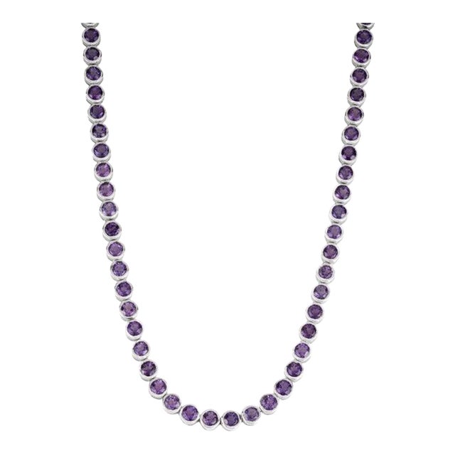 Timeless Bezel Set Amethyst Station Link Necklace for Gift For Sale