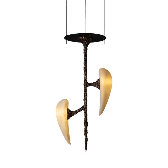 LV-426 Vertical 2 Diffusers Pendant in Patinated Cast Bronze by William Guillon For Sale